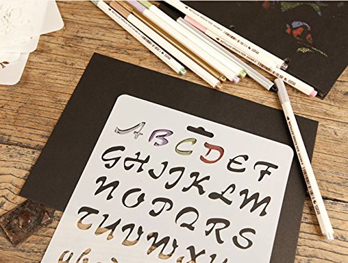 Sookoo 6 Pcs Drawing Painting Stencils Scale Template Sets, Alphabet Letter Drawing Painting Stencils Scale Template For Scrapbooking, Card And Craft Projects #TOP6