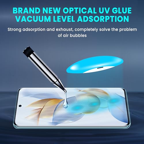 Image of ArmourPro Military Grade UV Tempered Glass Screen Protector for Honor 90 5G with Edge to Edge Coverage, Cable Protector & Installation kit (6.7 Inch)