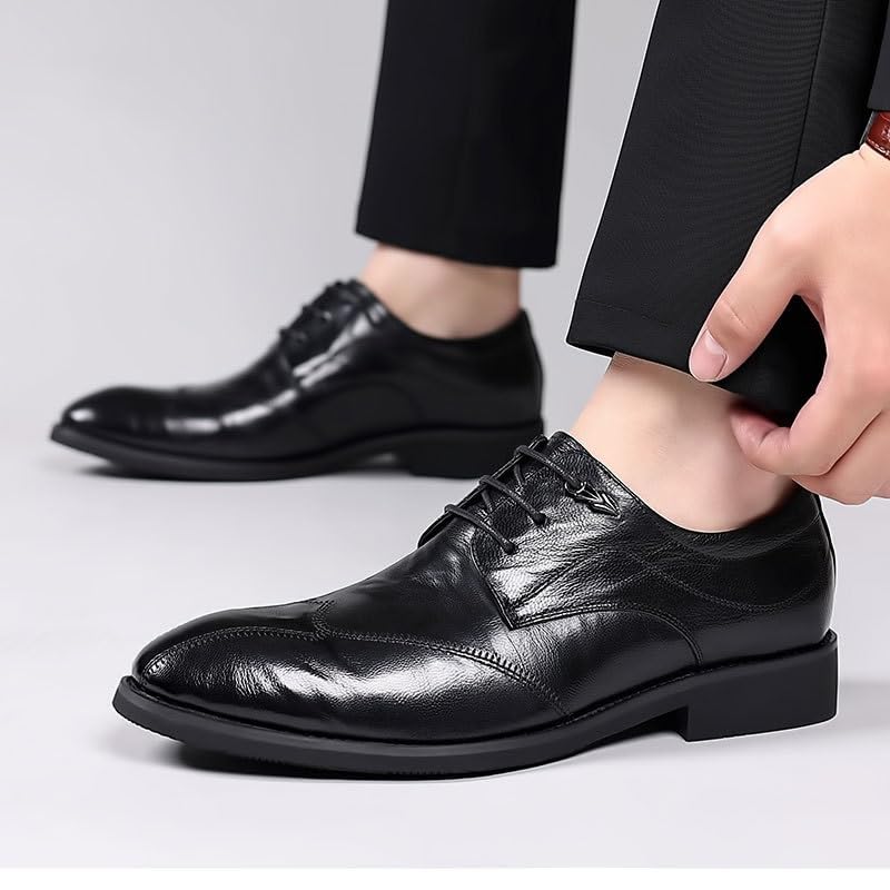 Gray Dress Shoes for Men Lace Up Faux Patent Leather Oxford Shoes Vintage Leather Platform Shoes(10)4