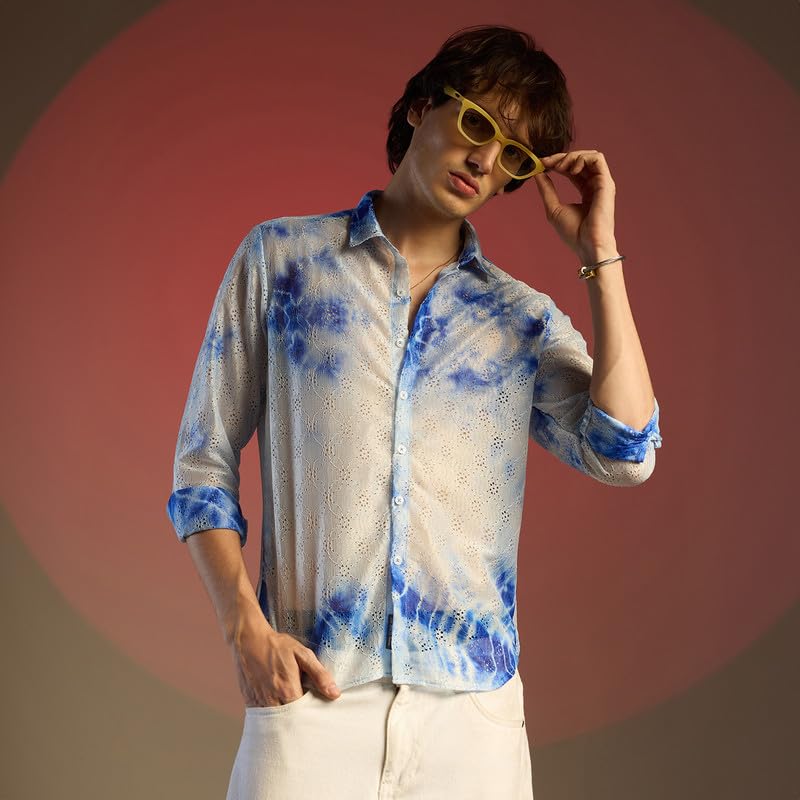 Image of CAHOOT Men's Foliage Strokes Shirt for Casual Wear | Spread Collar | Long Sleeve | Button Closure | Shirt Crafted with Comfort Fit for Everyday Wear