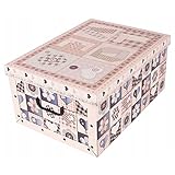 como hacer una caja de carton redonda con tapa paso a paso Fabricado en cartón reciclado con asas de plástico de gran calidad, Diseño de corazones beige., Medidas de 51 x 37 x 24 cm, Plegable