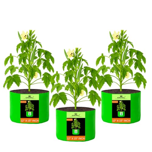 Image of Kingwell grow bags 12x15 inch pack of 3 For Terrace Garden Vegetable Plant Grow Bags Fruits Growing Containers For terrece Gardening
