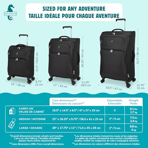 ATLANTIC Artisan III Large Checked Luggage — Expandable, Lightweight, Water-Resistant Suitcase with 8 Spinner Wheels and Lockable Zipper Puller Heads — Black, 28-inch image 1