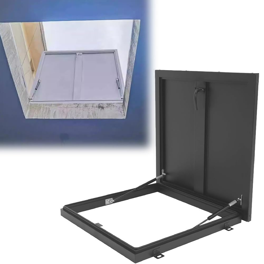 Large Custom Galvanized Steel Skylight Roof Maintenance Hatch with Aluminum Frame, Manual Opening Rainproof Rooftop Plate(75x75cm)