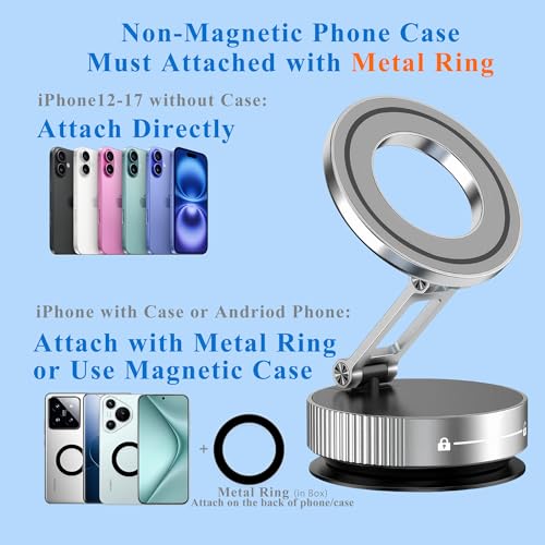 LnkXT Vacuum Magnetic Phone Holder for Car,Full Metal Body,Vacuum Suction Phone Mount,Magsafe Car Mount for iPhone, Folding Holder for iPhone and Android (White) - image 2