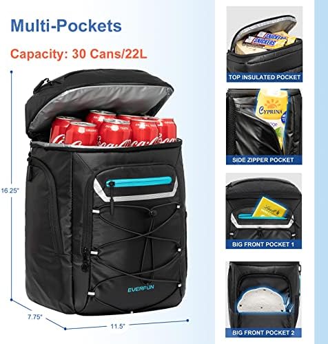 EVERFUN Cooler Backpack Insulated Leakproof 30 Cans, Cooler Bag with 2 Insulated Compartments Waterproof, Lightweight Hiking Beach Lunch Travel Camping Cooler for Men and Women 5 EVERFUN Cooler Backpack Insulated Leakproof 30 Cans, Cooler Bag with 2 Insulated Compartments Waterproof, Lightweight Hiking Beach Lunch Travel Camping Cooler for Men and Women