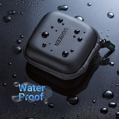 Ugreen Square Earbud Case, Waterproof Headphone Case, Hard Eva Shell Earbud Case Pouch, Earphone Case Accessory With Carabiner, For Earphone, Earbud, Earpieces, Sd Memory Card, Camera Chips, Black #TOP6