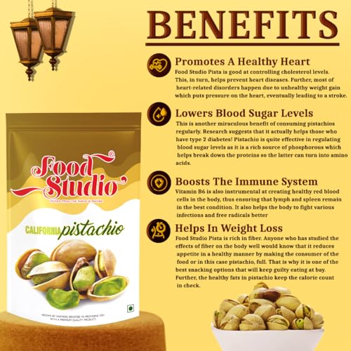 Image of FOOD STUDIO Premium California Roasted & Salted Pistachios Yellow Pouch Pack of 1 x 250 gm | Pista Dry Fruit | Tasty & Healthy | High in Protein & Dietary Fiber | Gluten Free & Low Calorie Nuts