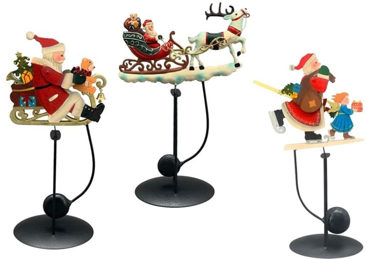 ETC dekorativer weihnachtlicher Nikolaus als nostalgische Wipp-Figur im Antik-Look Motiv beidseitig (Mehrfarbig Rentier)