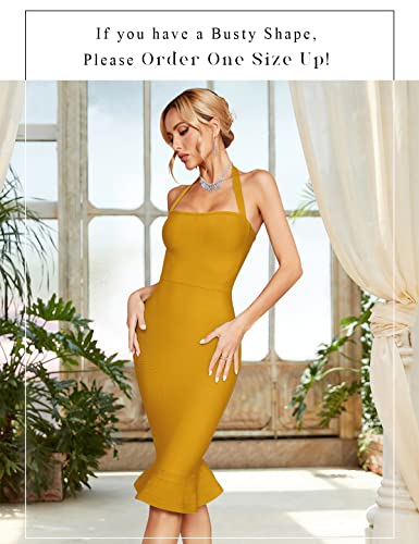 Image of houstil Women's V Neck Halter Fishtail Bandage Bodycon Dress Party