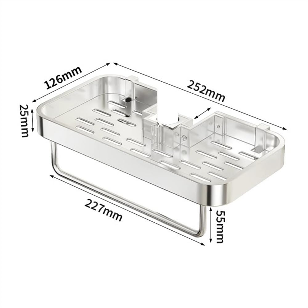 Mensole Bagno Mensola portaoggetti for doccia, organizer for doccia da bagno con barra portasciugamani e 2 ganci, organizer regolabile in alluminio for appendere la doccia Porta Shampoo Doccia(Grijs)