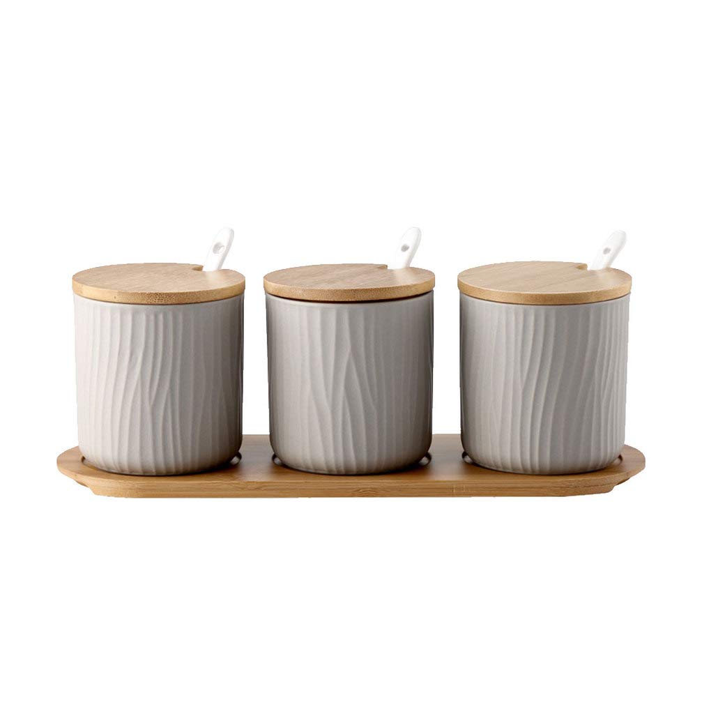 VHJdtE Seasoning jars, Spice Jar, Ceramic, Pots with Lid, Spoon(Grau)