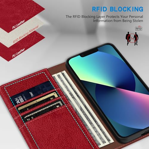 Image of ZZXX for iPhone 13 Mini Wallet Case Strong Magnetic 5.4 inch,Red