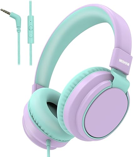 Miniatura 7 de MIDOLA Auriculares para niños, volumen limitado, 85110 dB, con cable, sobre la oreja, plegable, con cable en línea, AUX de 0.138 in, micrófono de