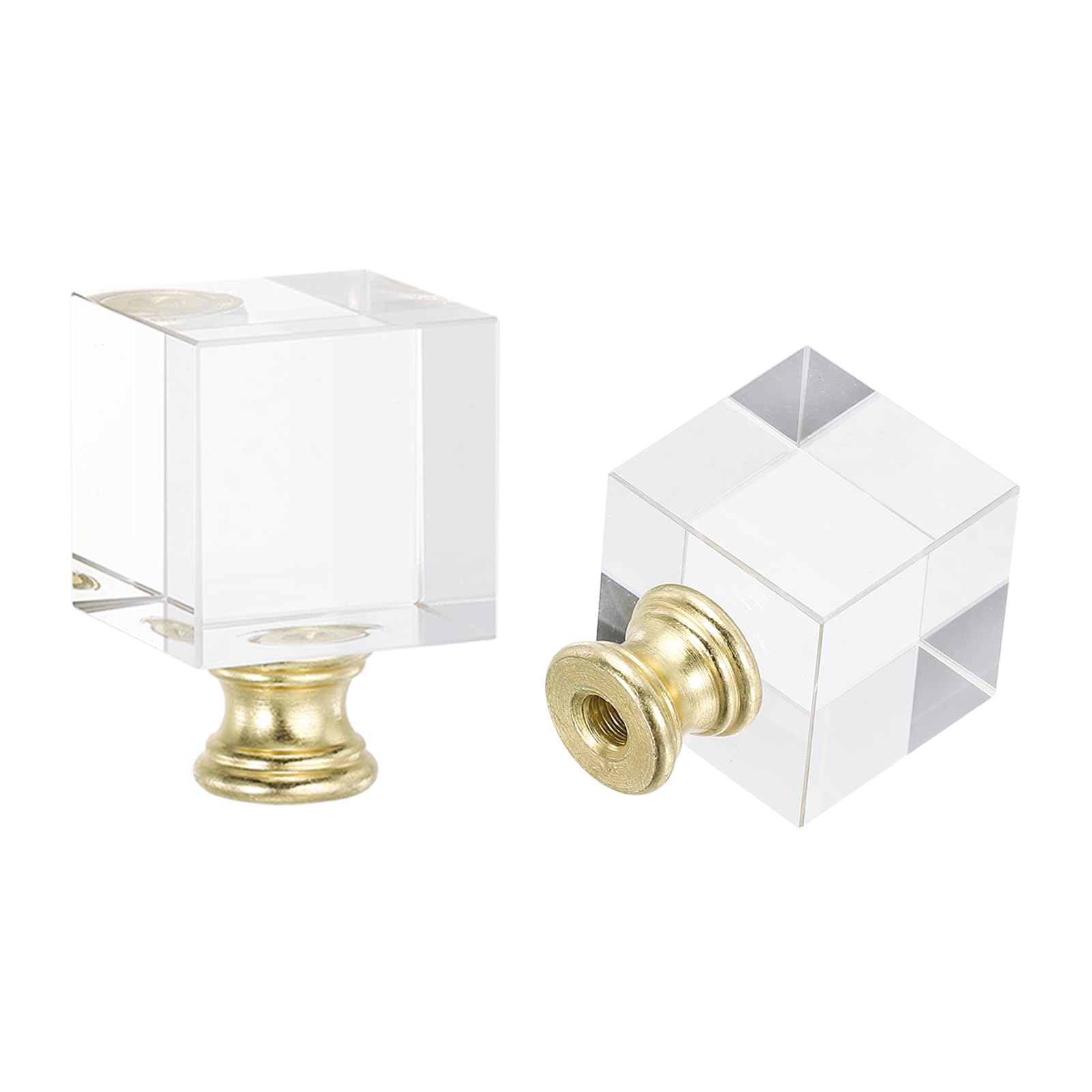 PATIKIL 2pcs 1/4-27 Lamp Finial Cap Knob, Clear Square Shaped Crystal, Gold Tone