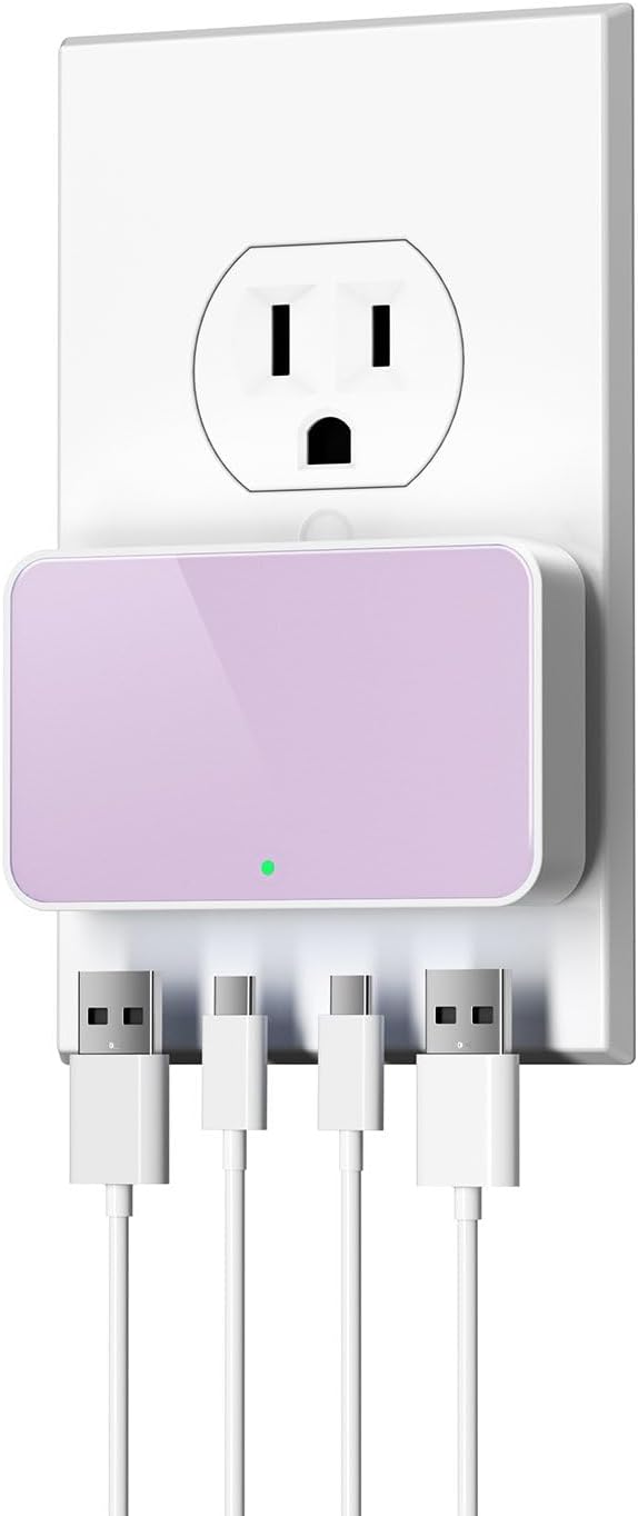 USB C Wall Charger, Super Thin Flat USB Wall Plug with 4 Ports, Fast Charging USB Plug Adapter with PD20W for Home and Travel (White)