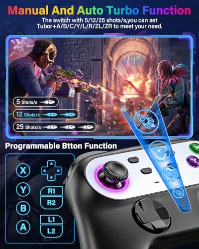 Image of Switch Controller, Wireless Controller for Nitendo Switch /Switch Lite /Switch OLED, Switch Controller Pro with LED Lights, Rechargeable Switch Remote Gamepad with 6-Axis Gyro, Vibration, Turbo