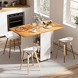 Ztexkee Mobiler Klapptisch Klappbarer Esstisch auf Rädern Klapptisch mit 1 großen Schrank und 1 offenen Fach Mobiler Esstisch für kleine Räume Esszimmer Küche 120 x 70 x 78 cm Orange und Weiß