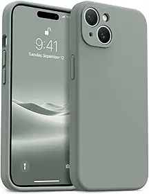 Capa de silicone à prova de choque atualizada para iPhone 15 Plus, [proteção da câmera] [compatível com Magsafe] Forro de microfibra antiarranhões, 17 cm, verde calke