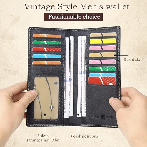 American Flag Design Full Grain Leather Wallets for Men,Long Bifold Wallets for Men,Mens Genuine Leather Checkbook Wallets with Gift Box (Black)4