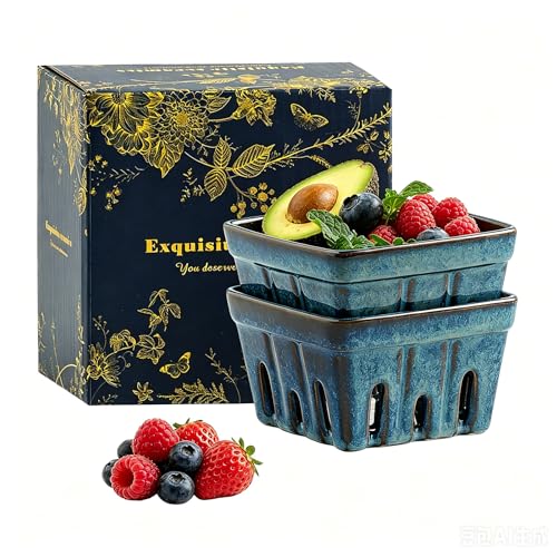 QNMUSUNC Ceramic Berry Basket, 5.3in Square Set of...