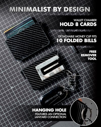 Image of iwantit Pop Up Wallet for Men, Slim Minimalist Credit Card Holder with Money Clip - Man Metal Aluminum Wallet RFID Blocking, Smart Tactical Wallet for Men, Gift for Men (Carbon)
