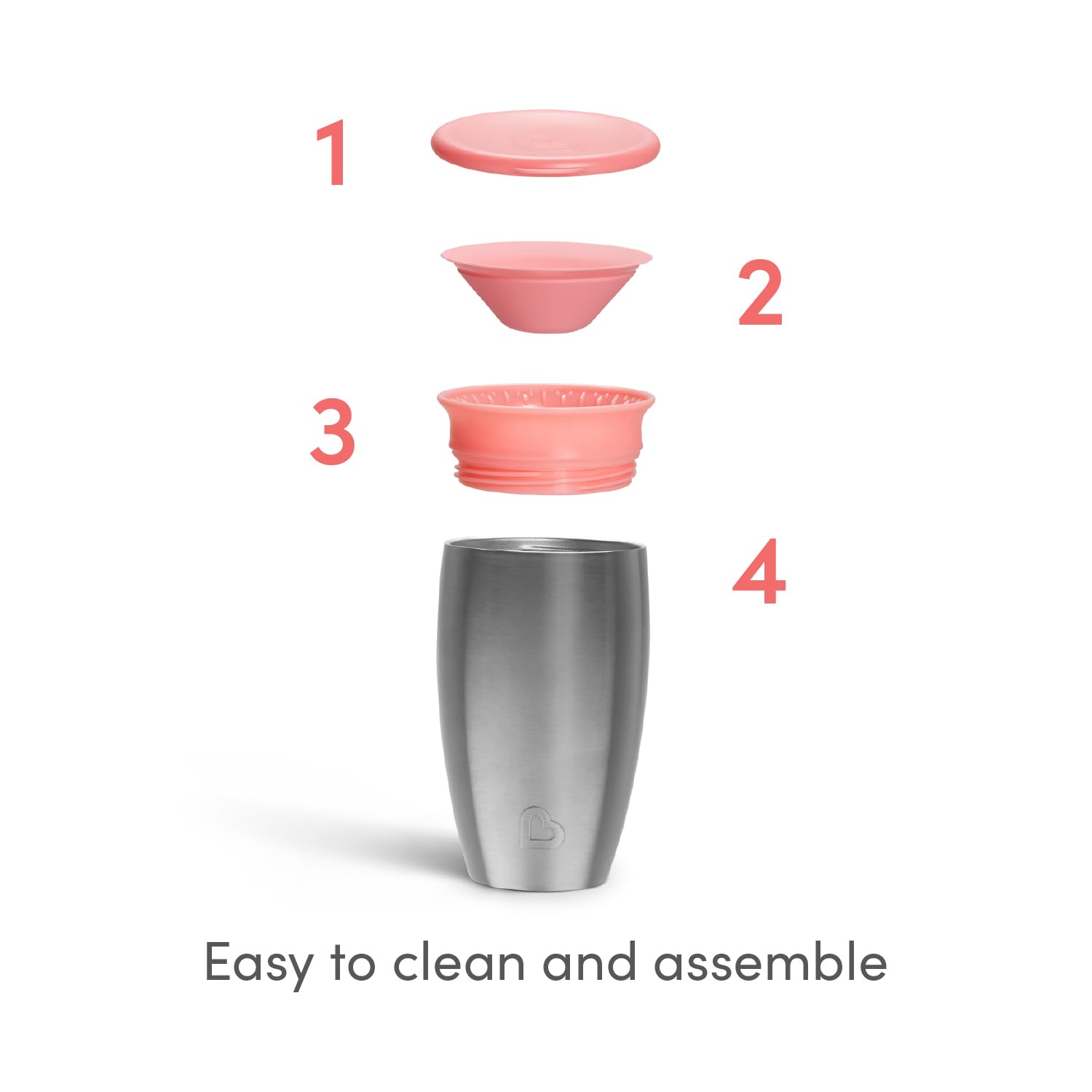 Munchkin Tasse Miracle 360 en Acier Inoxydable | Tasse Bébé & Tout-Petits Sans BPA | Idéale pour le Sevrage | Tasses Enfants Leakproof | 12+ Mois | 10oz/296ml | Rose