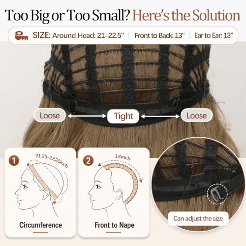 Image of Nnzes Short Wavy Bob Wig with Bangs for Women Shoulder Length Curly Soft Ash Brown with Beige Blonde Highlights Synthetic Heat-Resistant Fiber Hair for Daily & Party Use