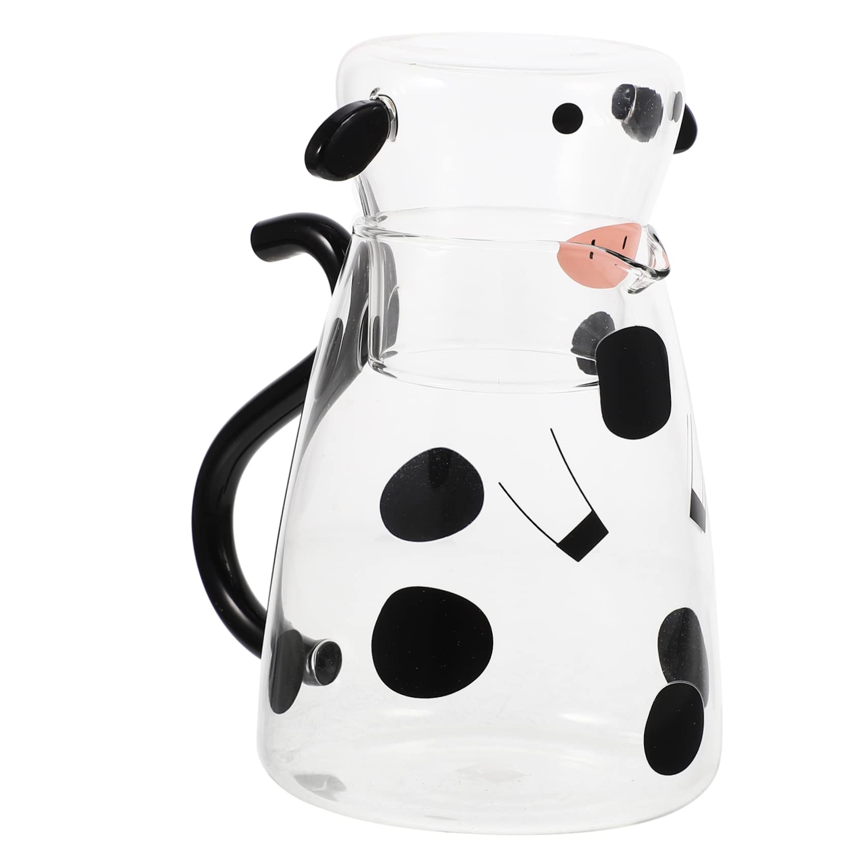 Jarra de Agua de Cristal Forma de Vaca 550ml, 1 Juego | Vidrio Transparente, Vaso y Cuchara, para Agua Fría, Té Helado, Leche y Cerveza