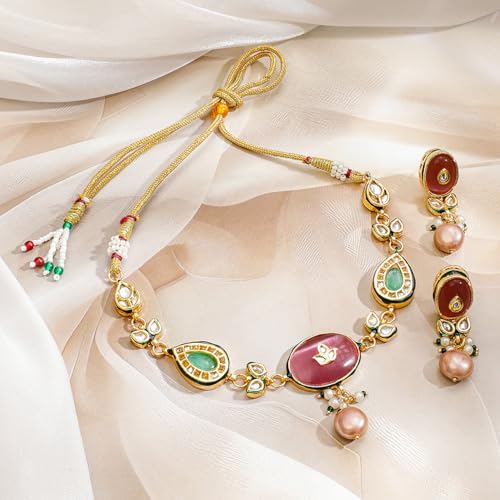 Image of Rubans Kundan Necklace Set Traditional Jewellery Gift for Women & Girls
