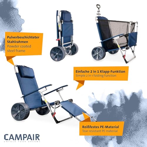 Miniatura 6 de Campair 2-En-1 Tumbona De Playa Con Ruedas O Carrito Plegable, Azul