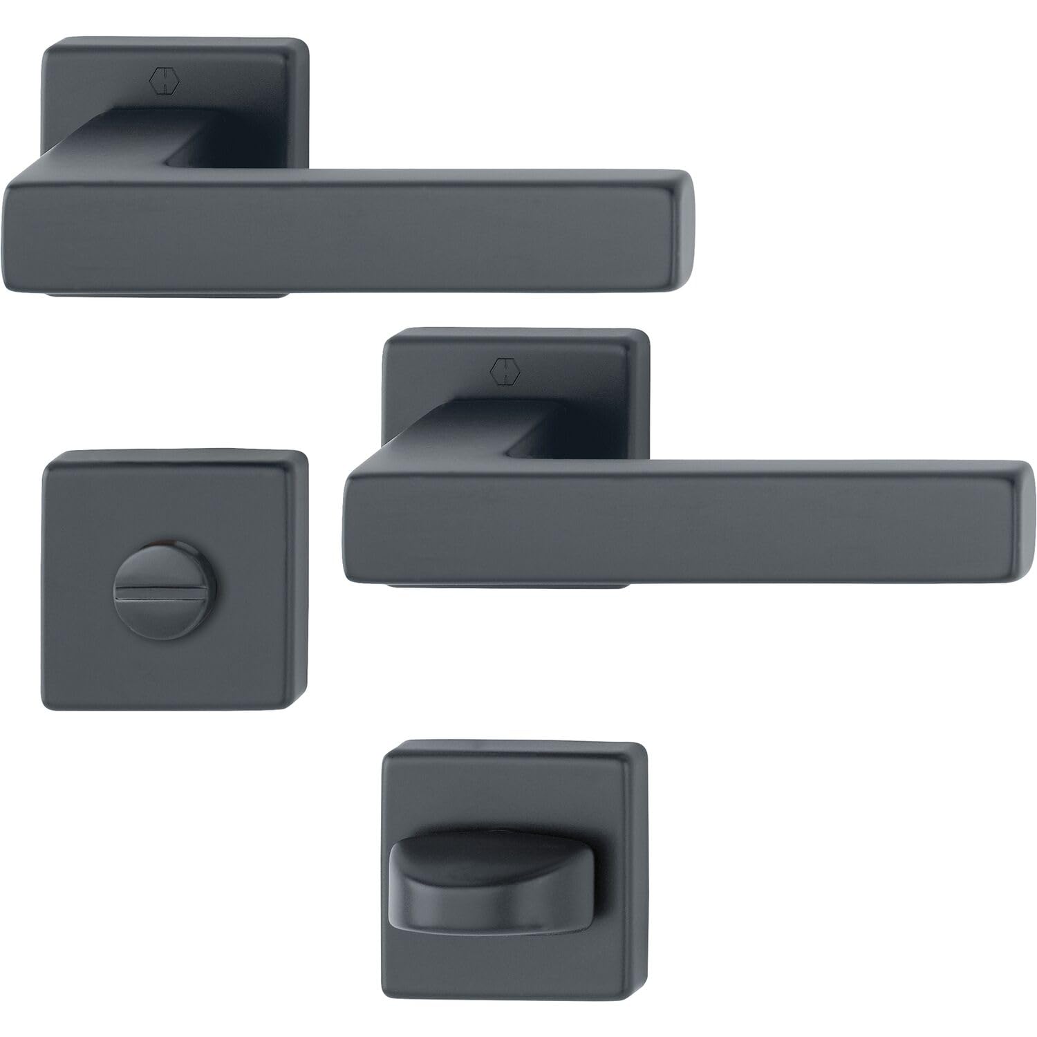 Hoppe Drückergarnitur Austin 2x Türklinke auf Rosette WC, TS 37-42 mm, Alu schwarz