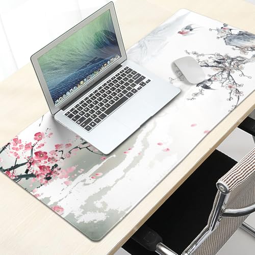 Image of Cherry Blossom Sakura Gaming Mouse Pad 31.5x11.8inch with Stitched Edges Extended Waterproof Desk Pads Non-Slip Rubber Base Large Keyboard Mat Computer Gaming Mousepad for Work /Office /Home (Ten)