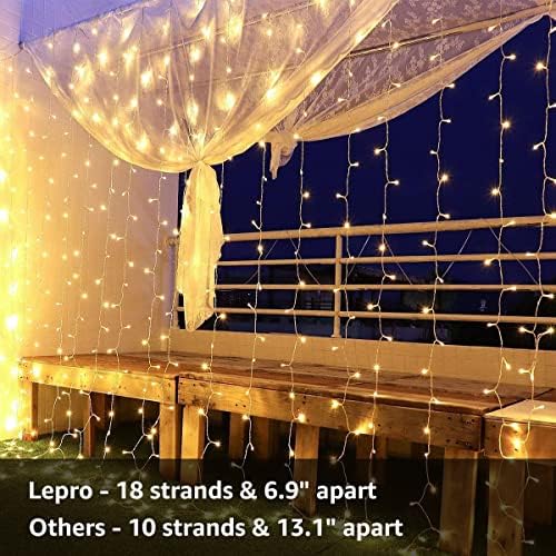 Lepro Curtain Lights Plug in, Warm White Christmas Curtain Lights, 306 LED 3m x 3m, 8 Modes Curtain Fairy Lights Mains Powered for Christmas Decorations, Window, Gazebo, Party, Wedding and More