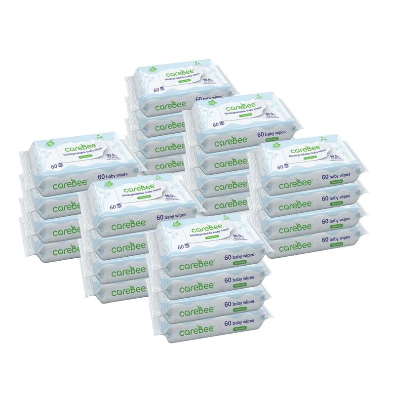 99.9% Water Baby Wipes | Biodegradable, Plant-Based & Plastic-Free | Hypoallergenic, Unscented, Extra Gentle for Sensitive Newborn Skin | 60 wipes per Pack (24, White)