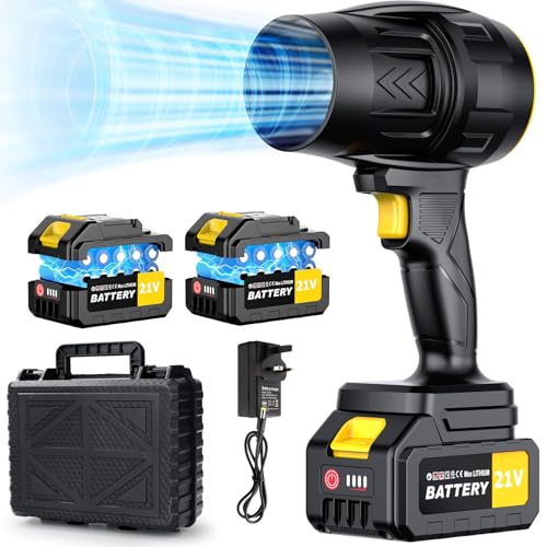 Soplador de Aire Potente 550W, Turbo Sopladora de Hojas con Bateria de 2x3.0ah, Ligero y Portátil, 543 m³/h, Soplador de Hojas Bateria para Jardín, Terraza, Automóvil y Polvo