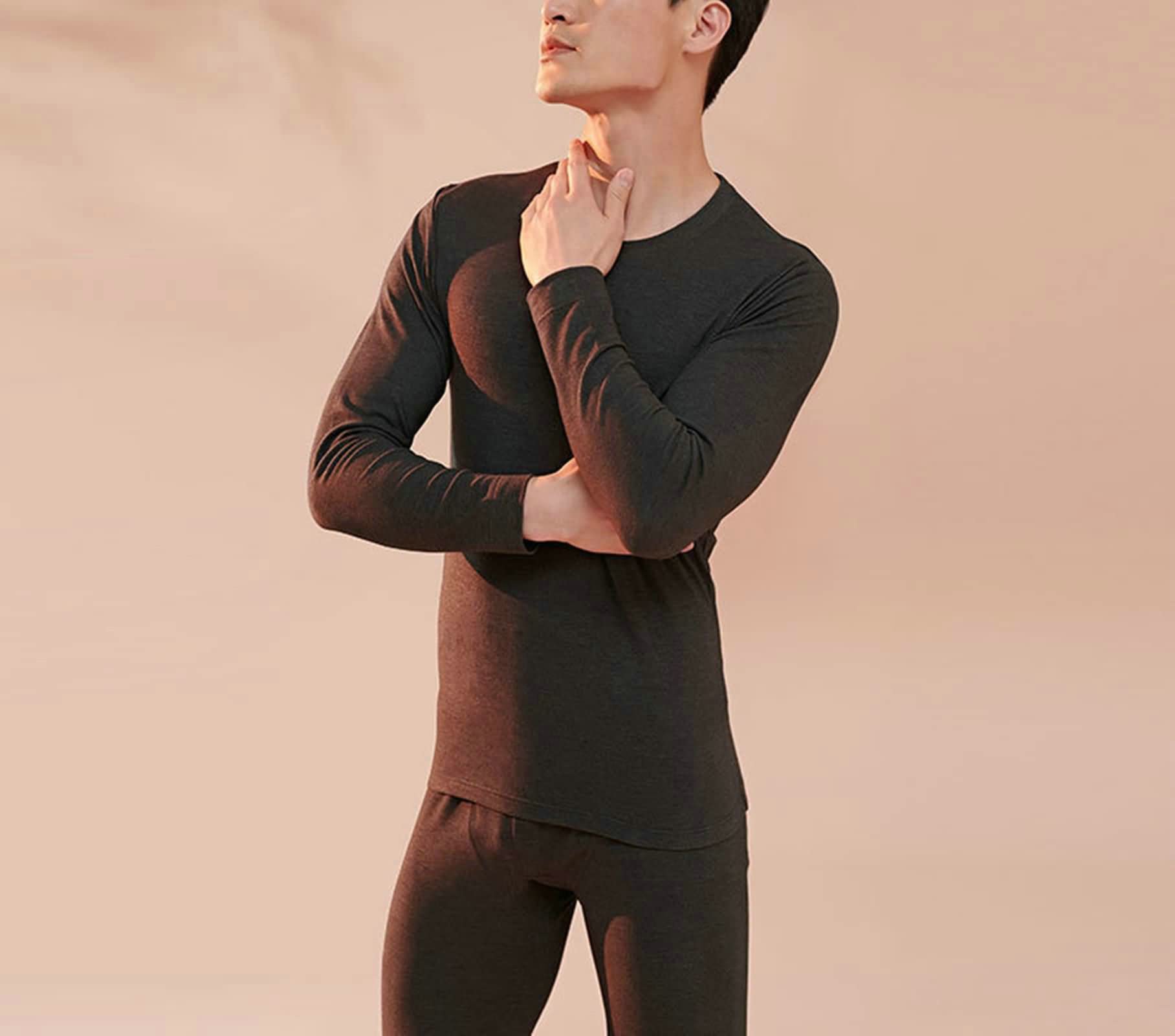 Aeici - Ropa interior térmica para hombre, algodón, cuello redondo, alto y polainas, color gris oscuro -Z124