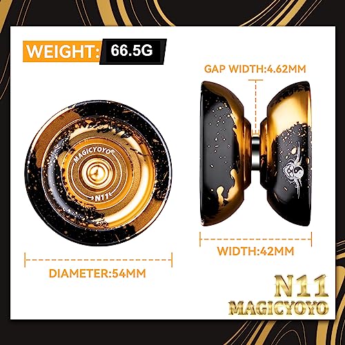 magicyoyo dual purpose yoyo n11 - responsive yo yo for kids 8-12 or above amp unresponsive bearing kit for advanced edge hook finger spin with yo yo glove  bag  12 yoyo strings black golden