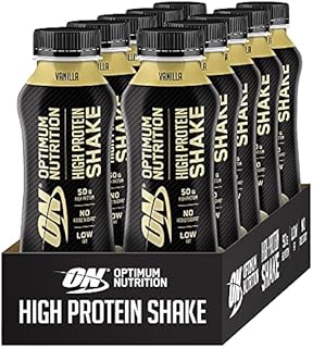 Optimum Nutrition ON High Protein Shake Bottles, Ready To Drink Post Workout Snack, Low Fat and No Added Sugar, Muscle Growth and Support, Vanilla, 10 Shakes, 10 x 500 ml