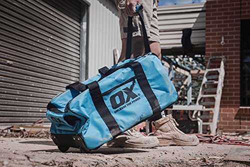 Ox Tools Pro Series 24-Inch Wide Mouth Tuff Tool Bag With Built-In Wheels | Shoulder Strap & Heavy-Duty Zipper #TOP4