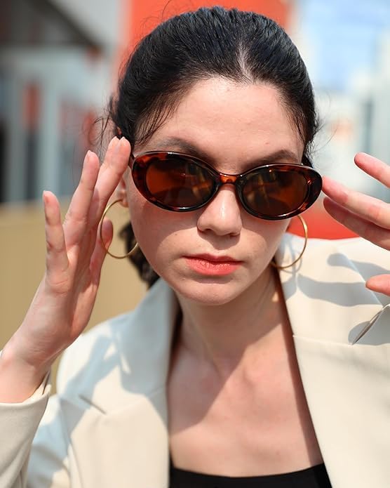 FEISEDY Sunglasses Womens, Retro Oval Cateye Sun Glasses Men, Small 90s Style B4128 - Image 3