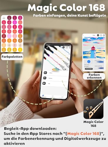 HornedDragon 120 Farben Alkohol Marker mit App, Doppelspitze Alkoholmarker (Meißel & Feine Spitze), Alcohol Marker für Erwachsener, Alkohol Stifte für Design, Malerei, Manga & Illustrationen