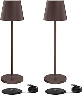 Klighten 2 Stück Dimmbare LED Akku Tischlampe, Für Innen und Aussen, Aufladbar Designer Tischleuchte mit USB Ladestation, 3000K Warmweiß Licht, Rostfarben, IP54, Aluminium
