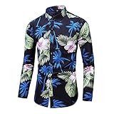Herren schlankes Strickdigan-Hemd für Herren Reverse-Knopf Blumendruck Langärmel-Modedruck am Revers Signum Hemd (Navy, XL)