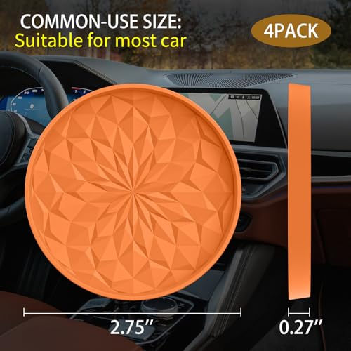 Image of ME.FAN Car Coasters for Cup Holders [4 Pack] - 2.75In Silicone Auto Mug Mats - Universal Non-Slip Recessed Car Interior AccessoriesOrange