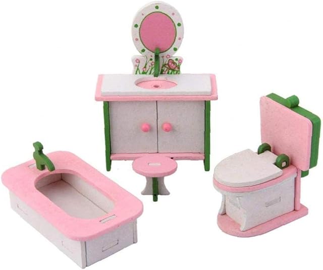Doll House Miniature Wooden Furniture Bathroom Set Dollhouse Chair Dresser Bathtub Toilet for Decoration