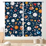 TKUYO Boys Curtains for Bedroom, Kids Basketball Soccer Football Baseball Sports Ball Game Navy Blue Blackout...