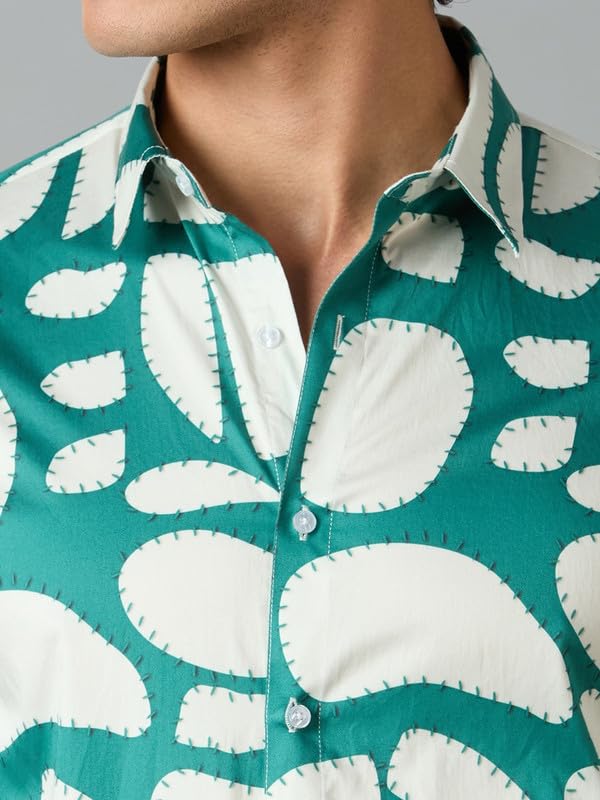 Image of Men's Printed Regular Fit Full Sleeves Cotton Formal Shirt