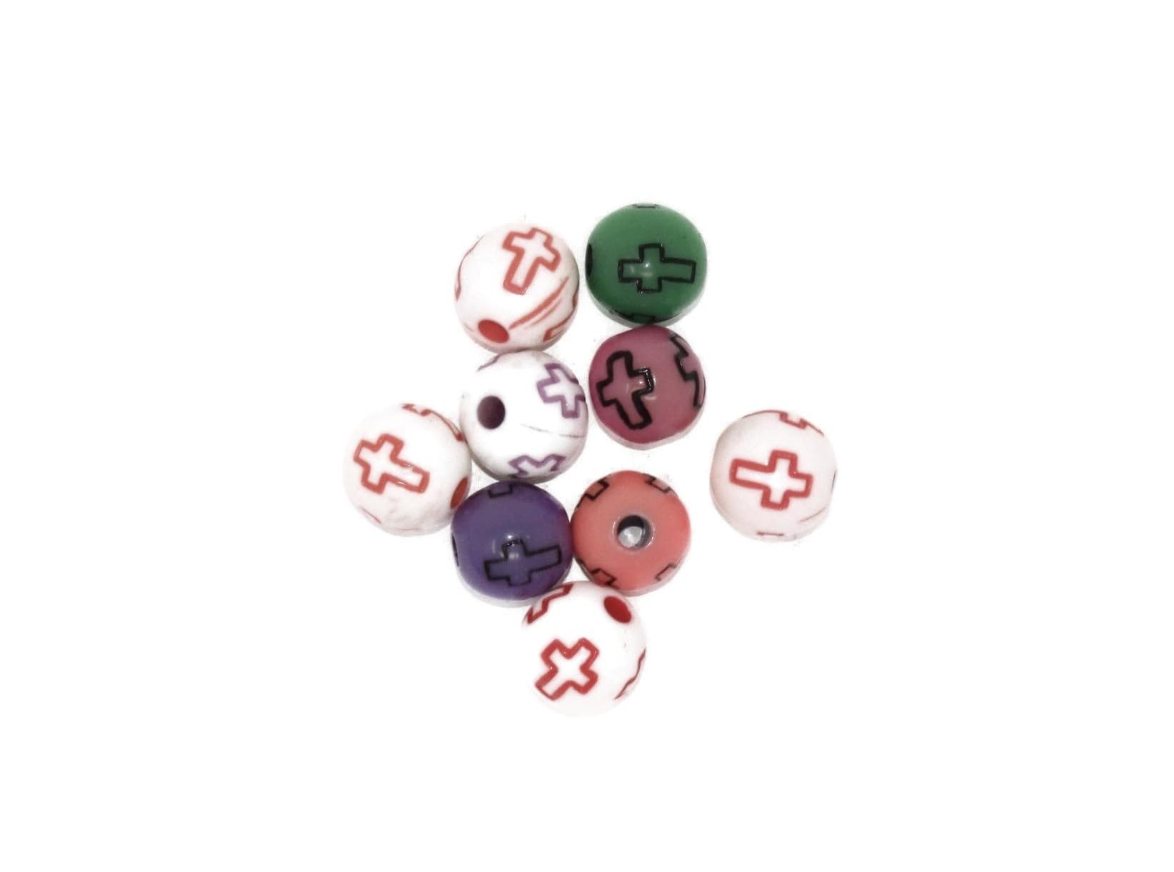 N215 - Bulk 500 x Mixed Coloured Cross Design Round Polyester Beads Size - 8mm Diameter Hole Size - 2mm