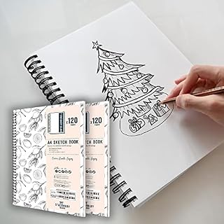 Stationery Island A4 Sketchbook Pack of 2 Spiral Bound Softcover Portrait Drawing Pad 120 Pages/60 Sheets 130gsm  Sketch Books for Sketching, Scrapbooking, Illustration, Drawing and Mixed Media